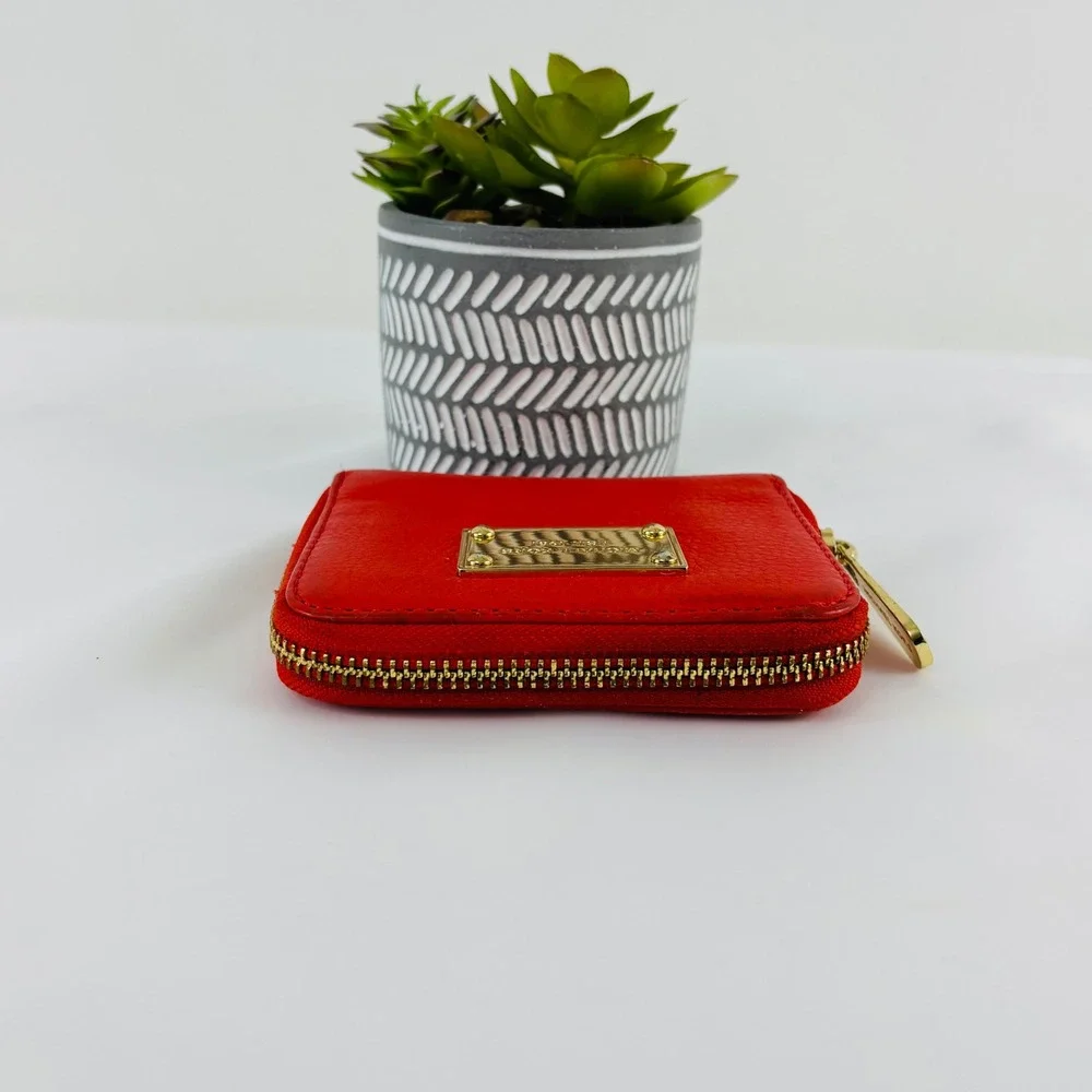 Michael Kors‎ Bifold Zip Around Wallet Coin Pocket Orange Pebble Leather